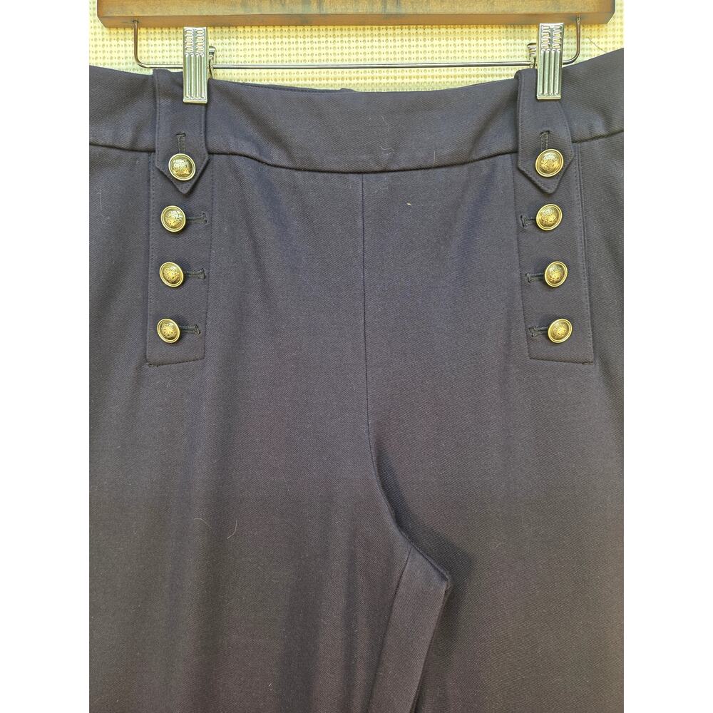Talbots Wide Leg Sailor Pants Navy Blue Gold‎ Button Crop Size 10 Trouser Crepe - Picture 2 of 11